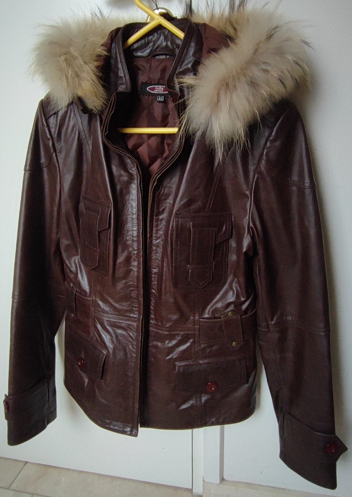Leren damesjack met afritsbare kraag - mt 38, Ophalen of Verzenden, Nieuw, Maat 38/40 (M), Bruin