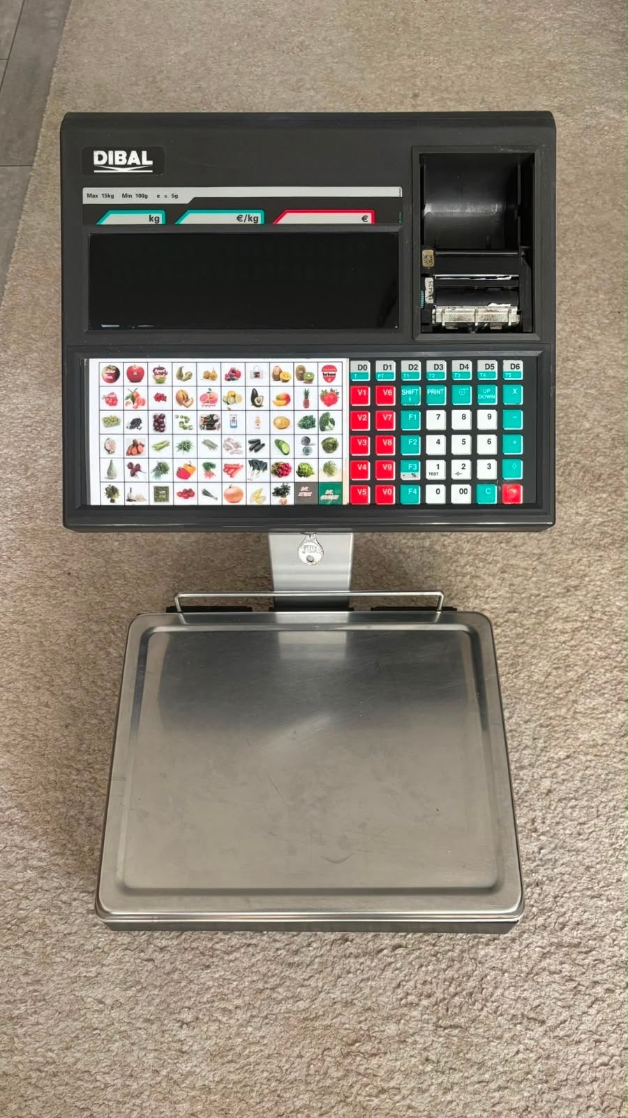 Dibal Winkelweegschaal met Bonprinter - Max 15kg, Ophalen, Gebruikt, Winkelweegschaal, 1 tot 500 gram