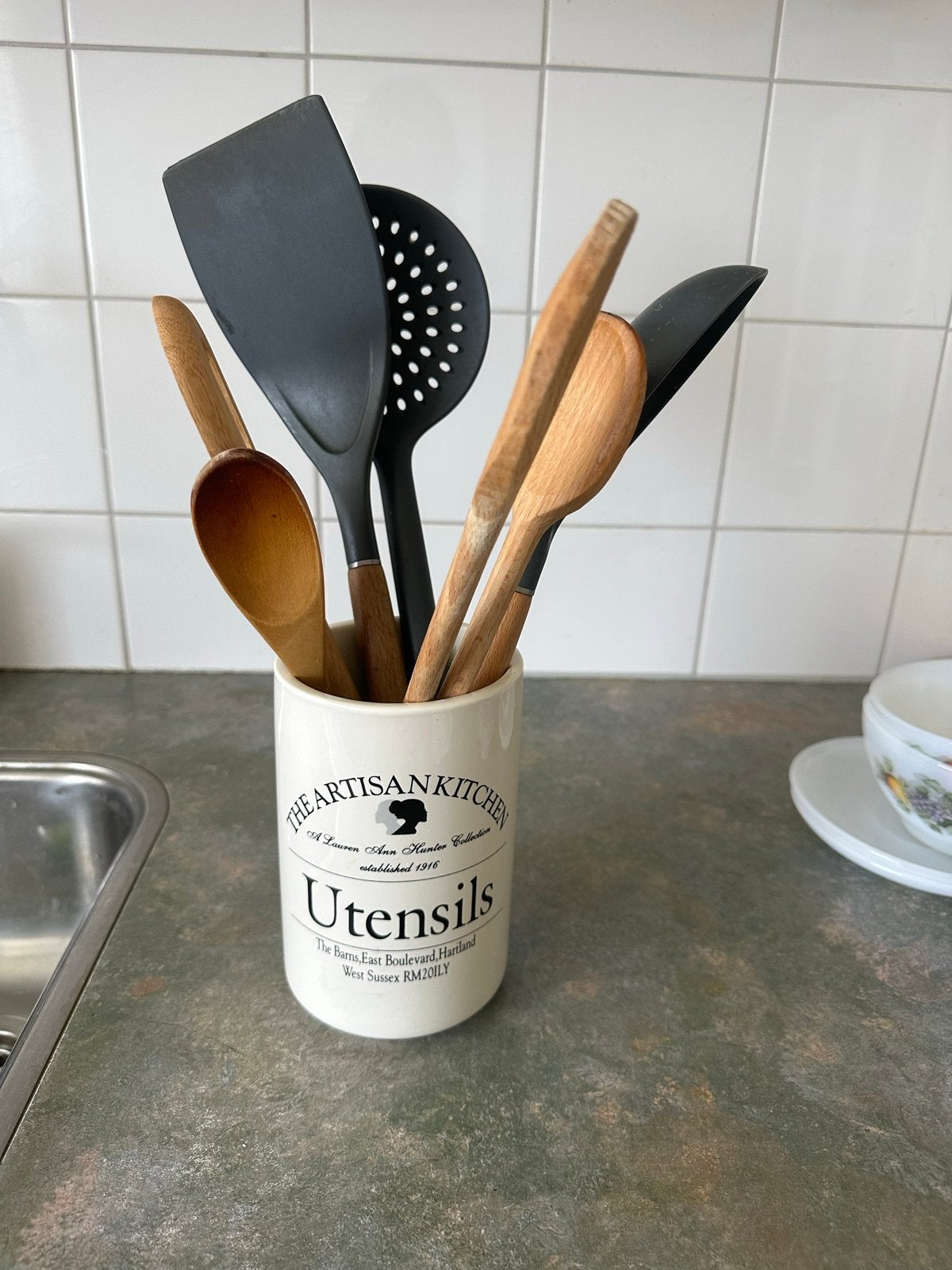 Landelijke keramieken keukengereihouder 'Utensils', Huis en Inrichting, Ophalen, Hout, Meerkleurig, Overige merken