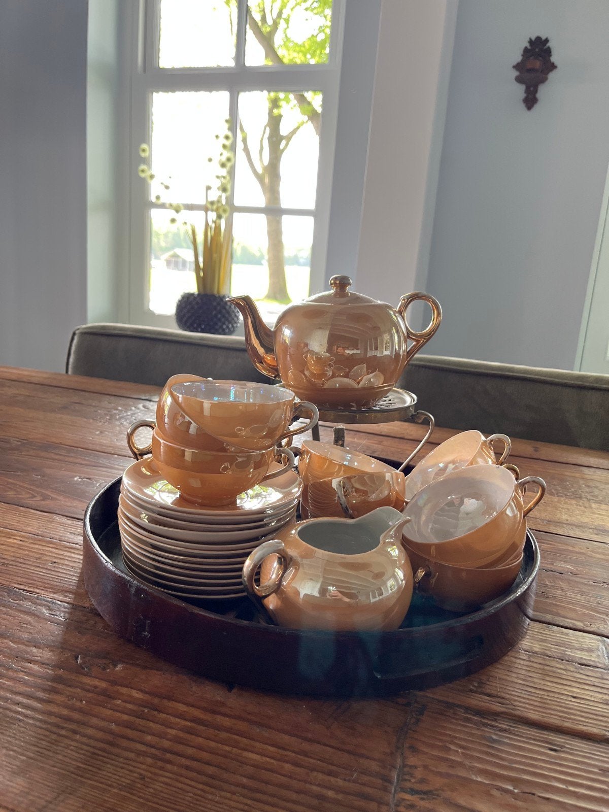 Vintage Chinees theeservies met parelmoerglans, Antiek en Kunst, Antiek | Servies compleet, Ophalen of Verzenden