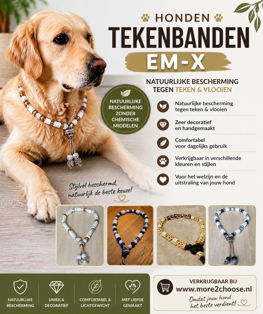 Anti- Vlooien & Tekenbanden EM-X voor de Hond, Ophalen of Verzenden, Handgemaakt, Nieuw