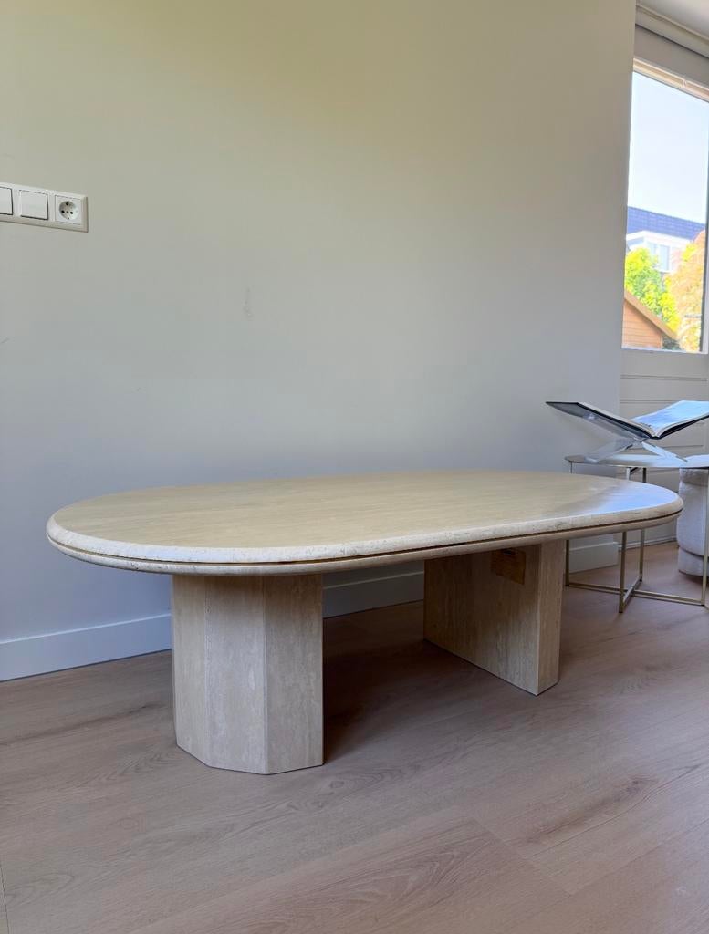 Vintage travertin salontafel, Ophalen, Overige materialen, Gebruikt, 100 tot 150 cm