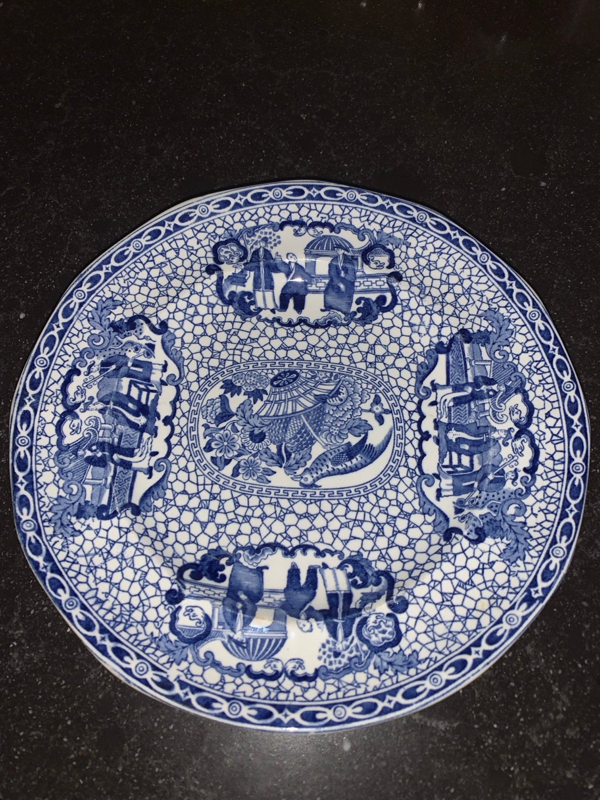 Antiek William Adams Blauw-Wit Bord (1780 Chinees Patroon), Ophalen