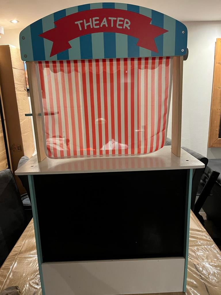 Houten 2-in-1 Speeltheater & Marktkraam met Accessoires, Ophalen, Zo goed als nieuw, Jongen of Meisje