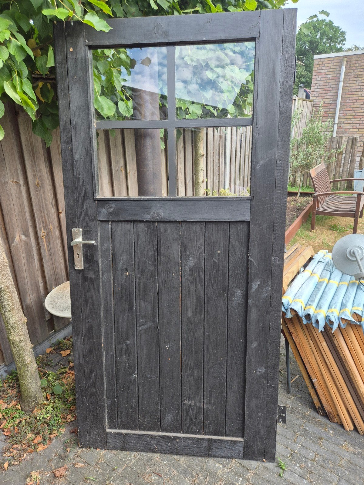 Zwarte houten tuindeur met glas, 80 tot 100 cm, Minder dan 200 cm, Ophalen of Verzenden, Buitendeur
