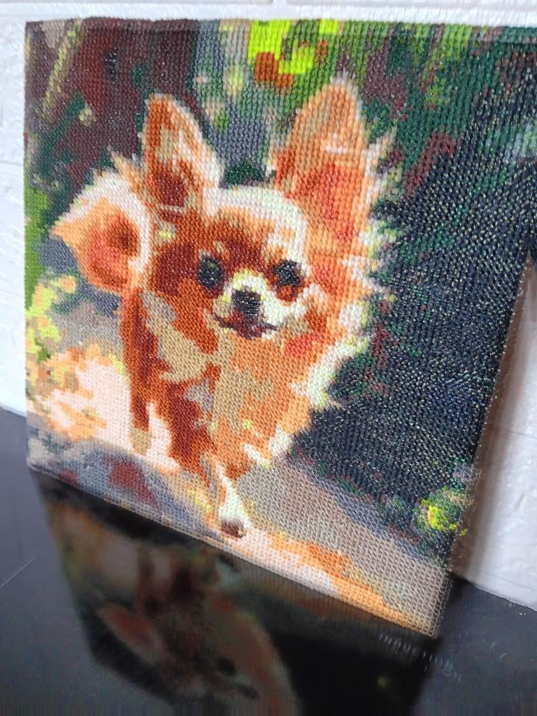 Geborduurd Chihuahua Kunstwerk - ca. 25x25 cm, Ophalen of Verzenden