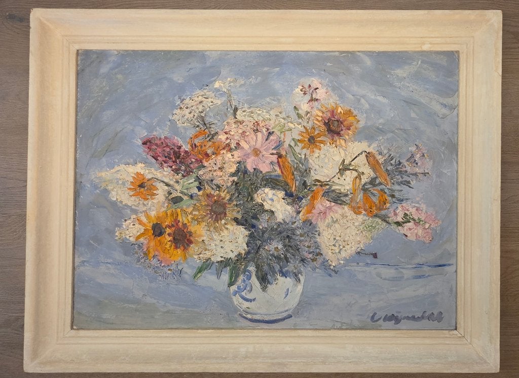 Groot bloemstilleven Chris Wijnveldt olieverf op doek, Ophalen, Doek, Expressionistisch, Stilleven