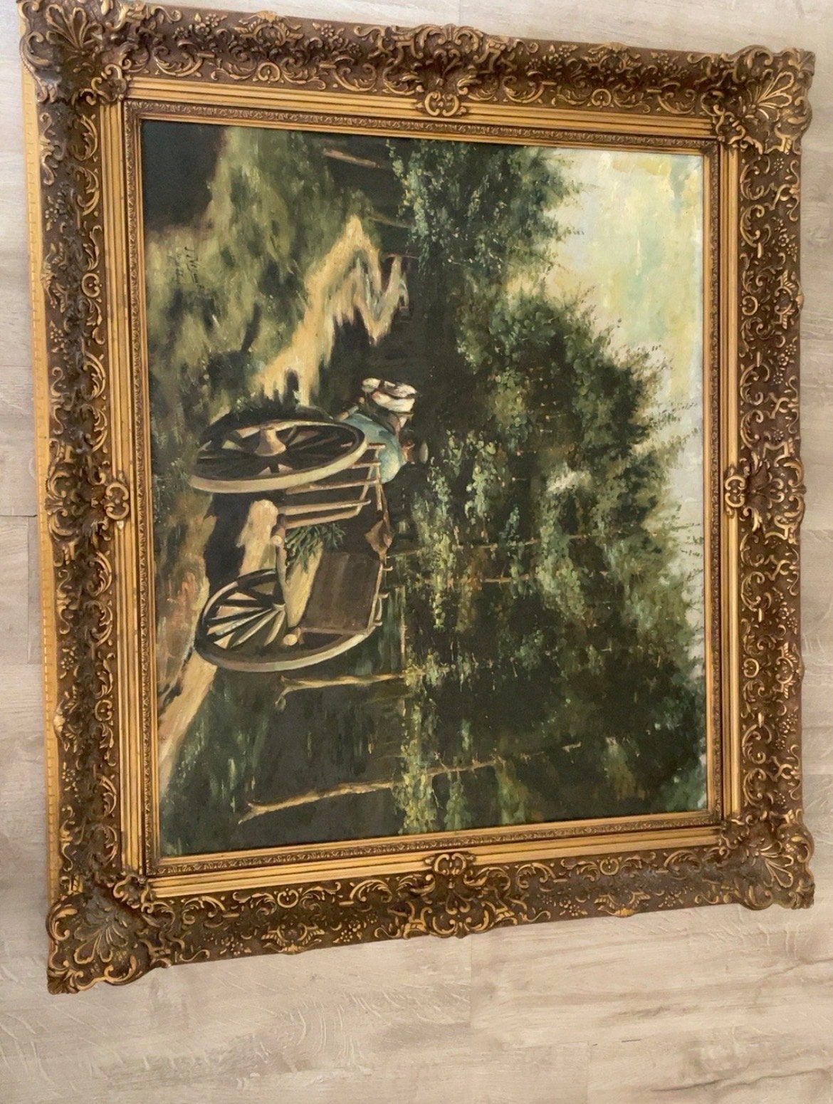 Klassiek olieverfschilderij: Boer met kar in landschap, Ophalen, Gedateerd, Doek, Landschap