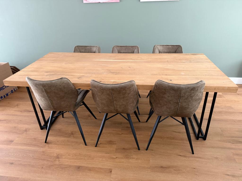 Eikenhouten eettafel (220cm) met 6 stoelen, Huis en Inrichting, Tafels | Eettafels, Ophalen, 200 cm of meer, 50 tot 100 cm, Zo goed als nieuw