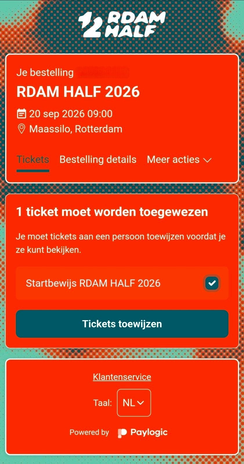 Startbewijs Rotterdam Half Marathon 20-09-2026, Eén persoon