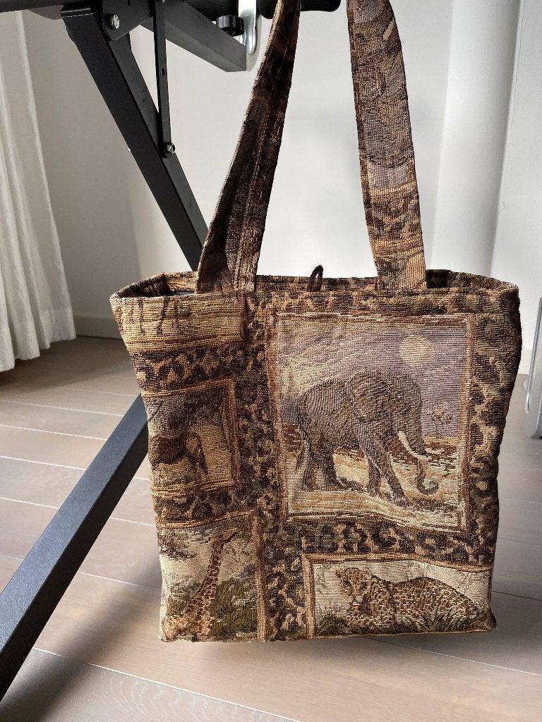 Luxe Gobelin / Tapestry Tas - Safari Afrikaanse Dieren, Ophalen of Verzenden, Nieuw, Bruin, Handtas