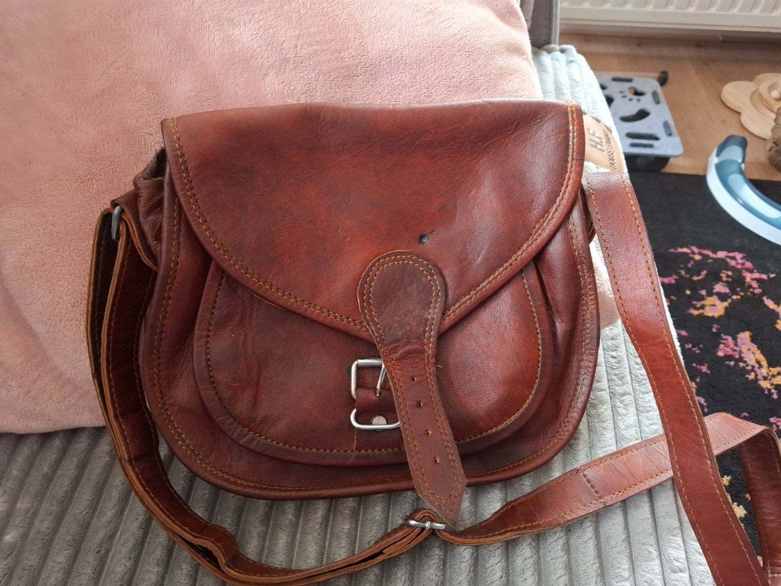 Vintage Leren Schoudertas - Bruin gusti leder, Overige merken, Gebruikt, Bruin, Ophalen of Verzenden