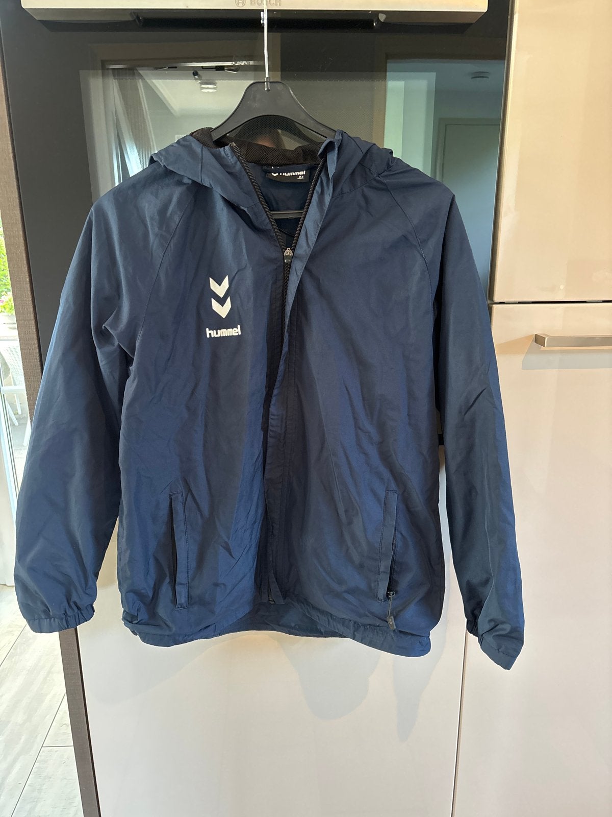 Hummel donkerblauw regenjas/trainingsjack maat 164, Ophalen of Verzenden, Gebruikt, Jongen, Jas