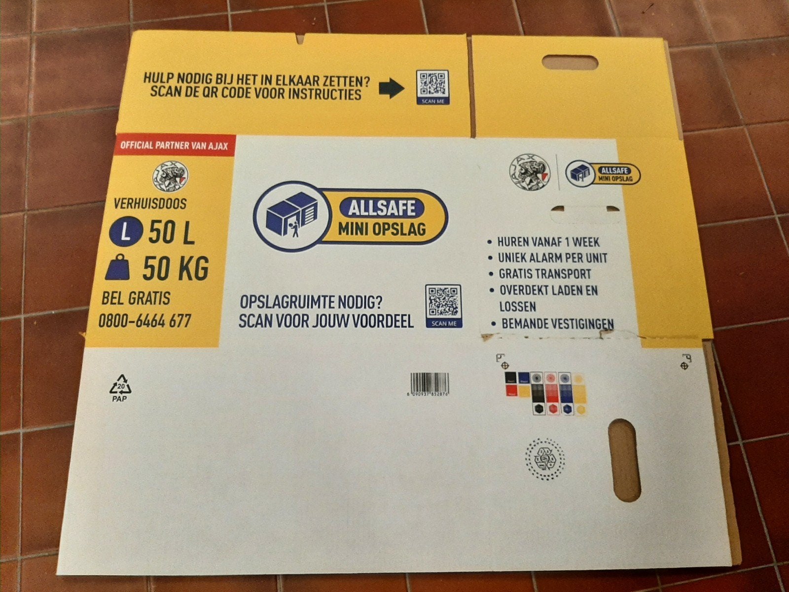 100 (waaronder 7 Ajax) verhuisdozen L 50L 50KG - Allsafe Min, Ophalen, 40 tot 60 cm, Opvouwbaar, 50 tot 75 cm