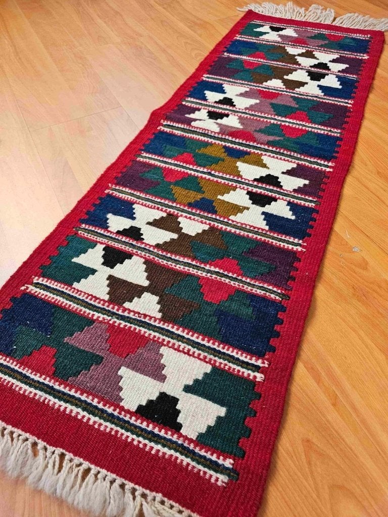 Kelim loper 113/38 cm, Blauw, Zo goed als nieuw, DJT De Juiste Toon, Rechthoekig