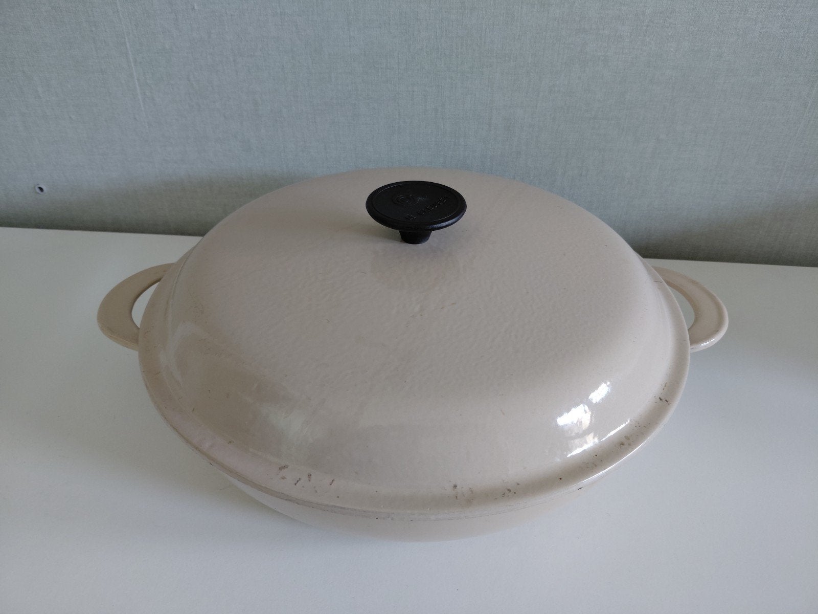 vintage Le Creuset Braadpan Gietijzer 30cm - Crème, Huis en Inrichting, Keuken | Potten en Pannen, Gebruikt, Le Creuset, Ophalen of Verzenden