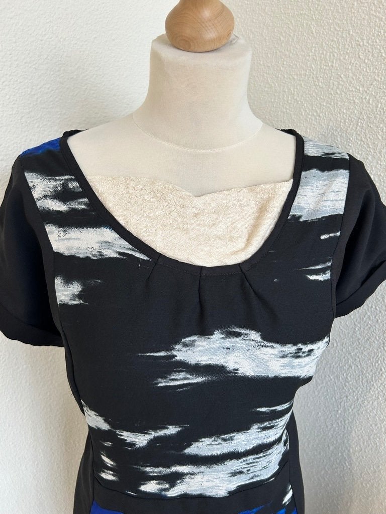 Micha maat 46 grafische blauwe jurk 3029, Kleding | Dames, Blauw, Maat 46/48 (XL) of groter, Micha, Ophalen of Verzenden
