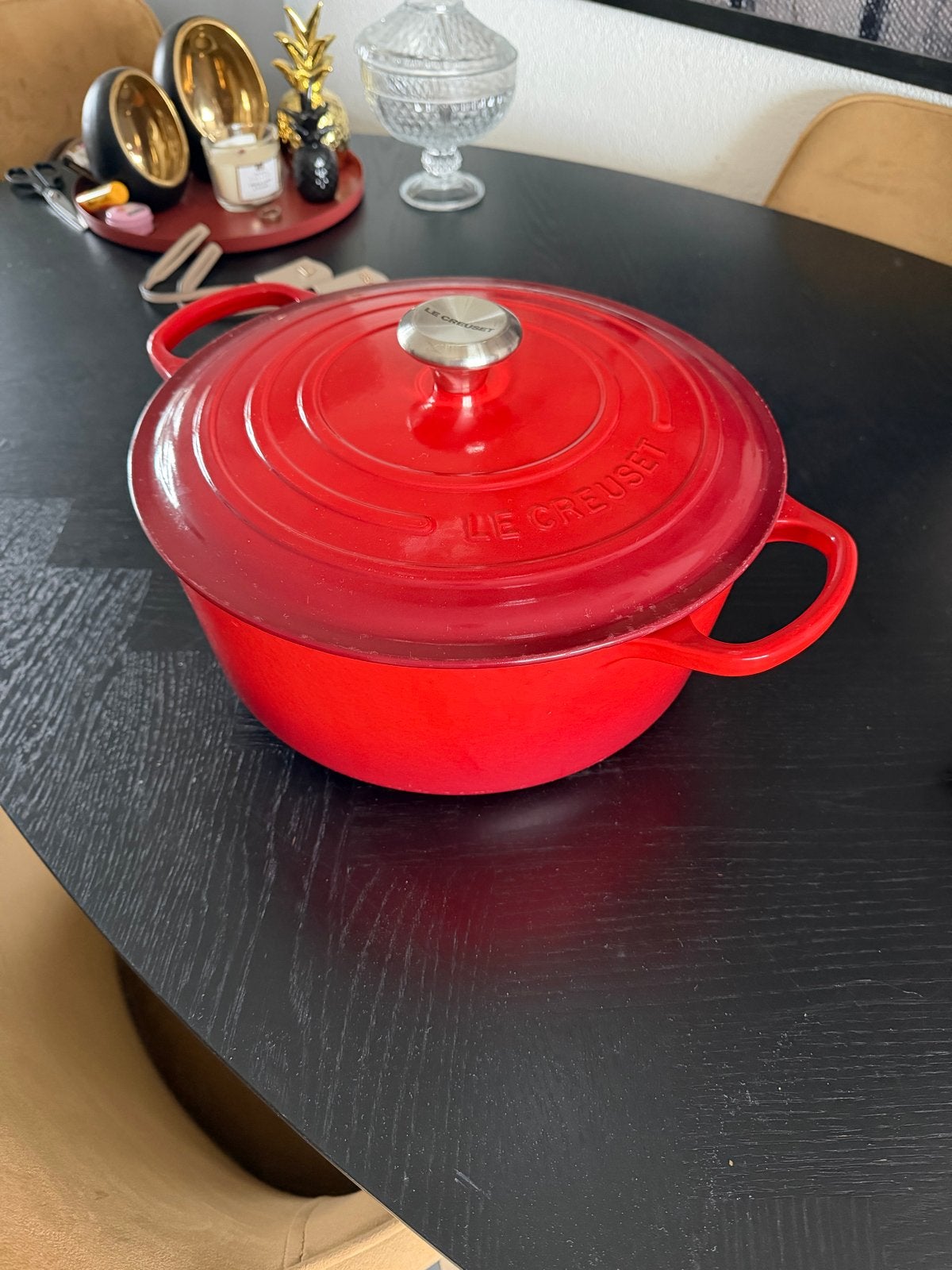 Le Creuset Braadpan Rood - Gietijzeren Kookpan 30cm, Ophalen, Met deksel, Le Creuset, Zo goed als nieuw