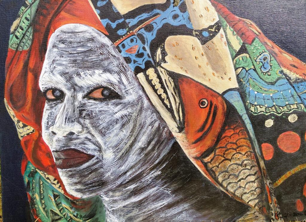 Prachtig Schilderij: Vrouw met Afrikaanse Hoofddoek, Ophalen of Verzenden