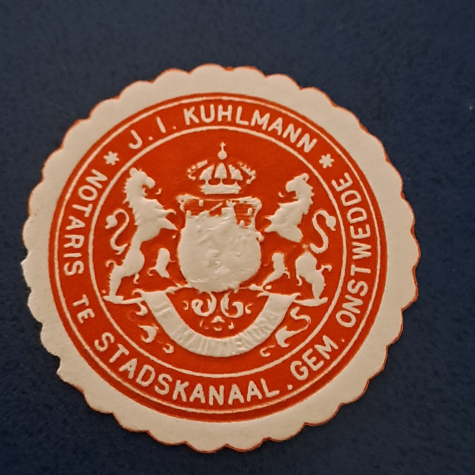 Sluitzegel Notaris J.I. Kuhlmann Stadskanaal Onstwedde, Ophalen of Verzenden