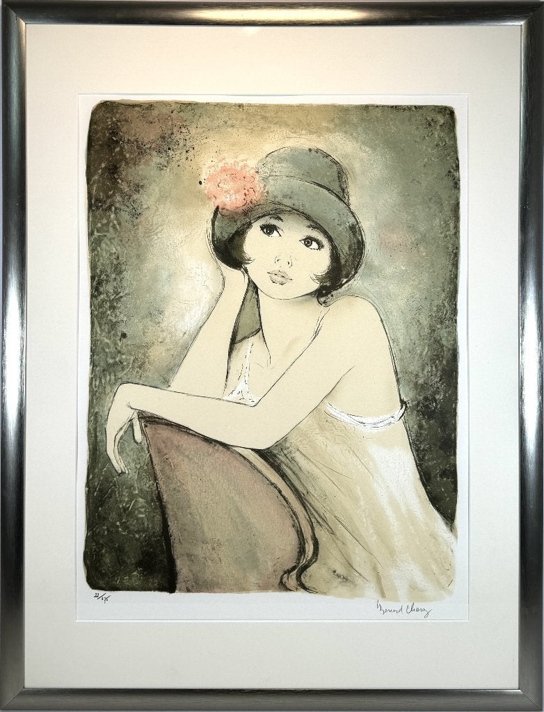 75. Kleurenlitho, Bernard Charoy - portret jonge vrouw, Ophalen of Verzenden