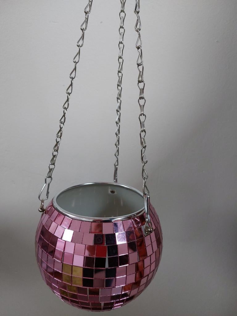 Roze hangende bloempot met mozaïek spiegelglas, Ophalen, Overige materialen, Gebruikt, Rond