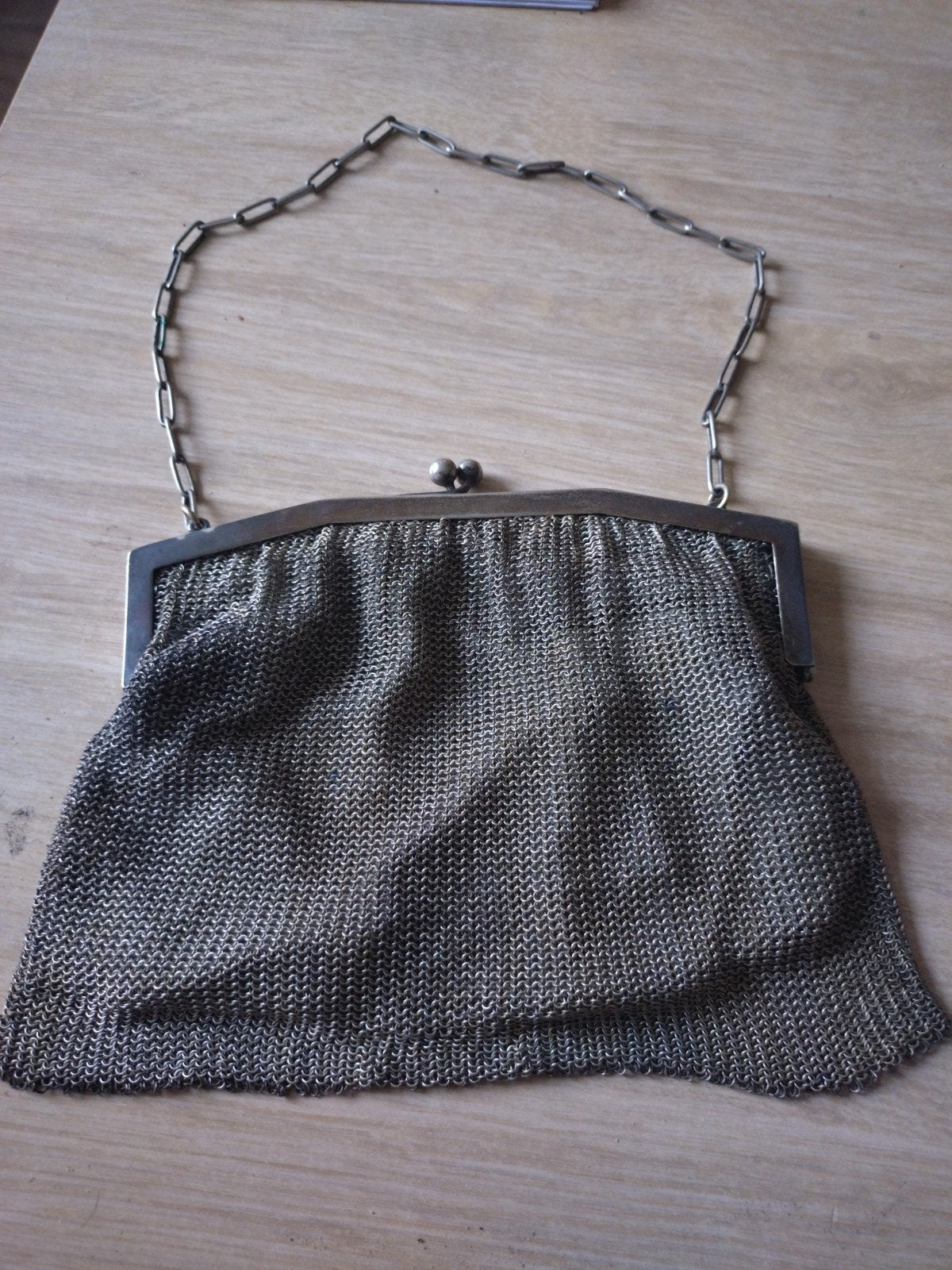 Vintage Alpaca Maliënkolder Tasje - Elegant Avondtasje, Ophalen of Verzenden, Gebruikt, Grijs, Avondtasje