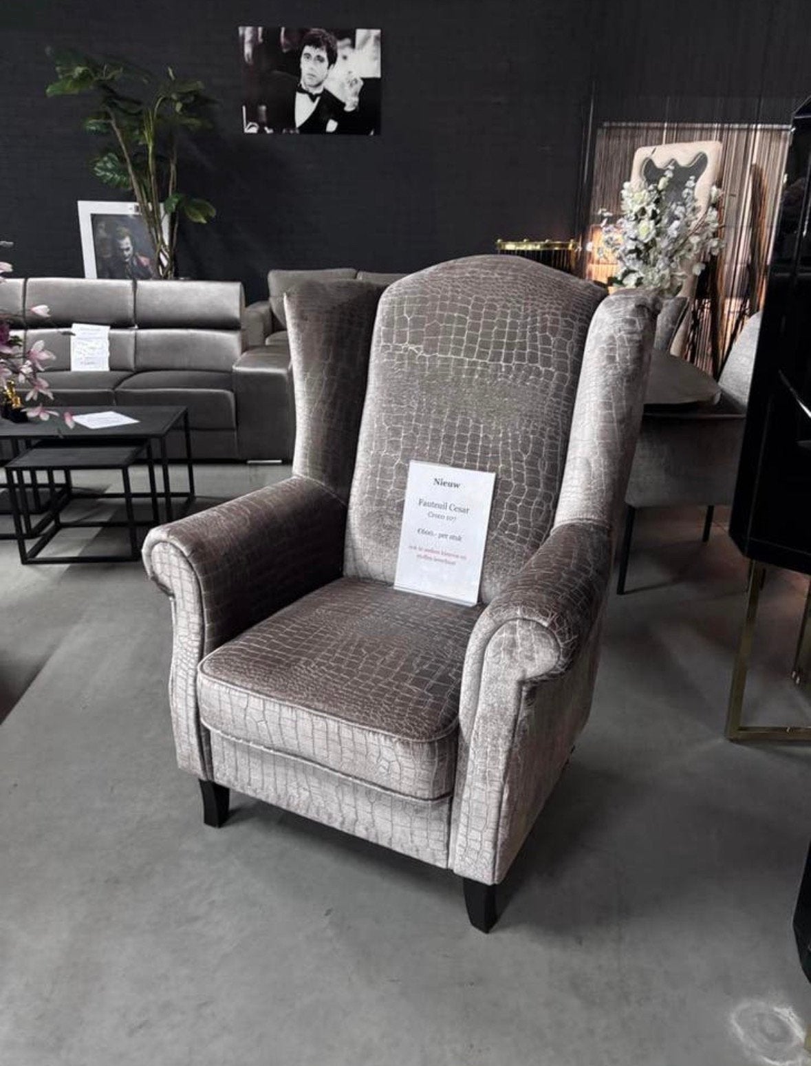 Croco velvet fauteuil champagne kleur, Huis en Inrichting, Fauteuils, Ophalen, Zo goed als nieuw, 75 tot 100 cm, 50 tot 75 cm