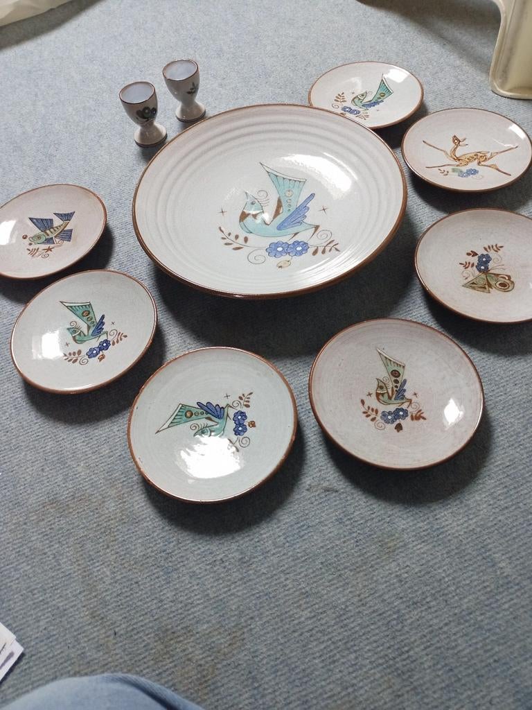 Vintage Aardewerken Gebaksstel,  Ambacht Haalderen, Antiek en Kunst, Ophalen of Verzenden