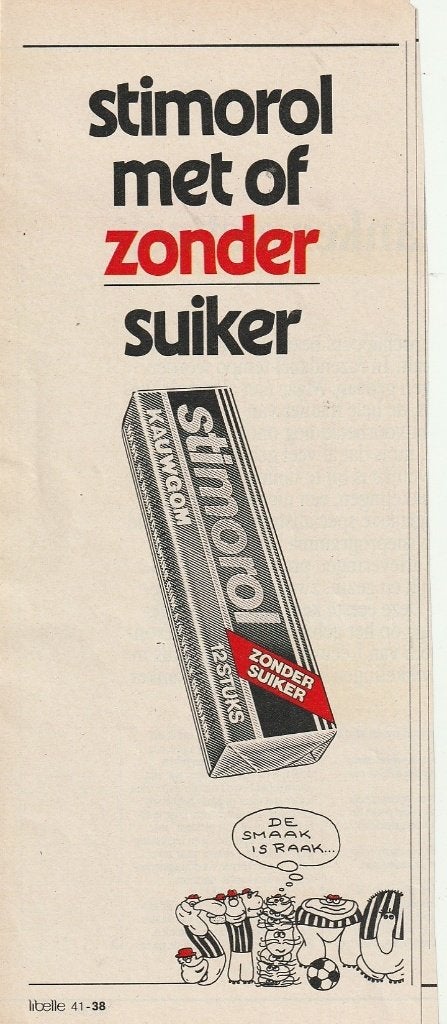 retro reclame 1980 Stimorol kauwgum smaak is raak, Verzenden, Overige typen