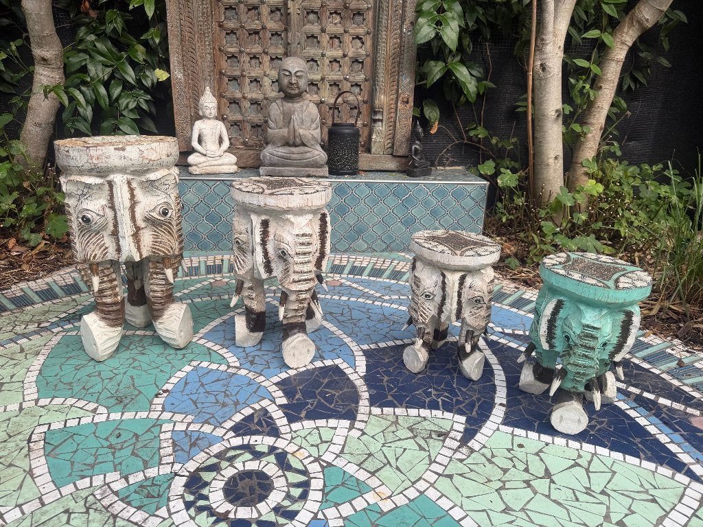 Olifant zuil pilaar houtsnijwerk plateau Bali Indonesie Boho, Ophalen of Verzenden, Nieuw, Dier