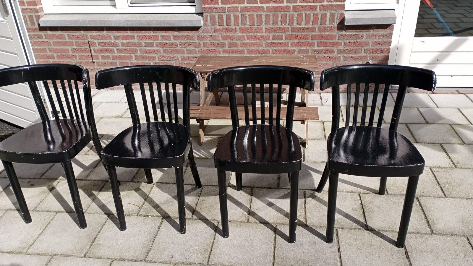 4 zwarte stoelen, Ophalen, Gebruikt, Zwart, Hout