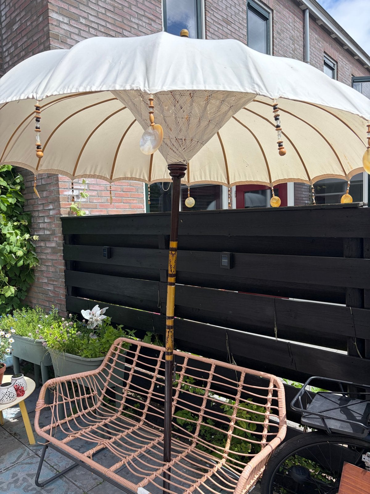 Boho Ibiza Parasol - Prachtig met kleine imperfecties, Ophalen of Verzenden, Gebruikt, 2 tot 3 meter, Stokparasol