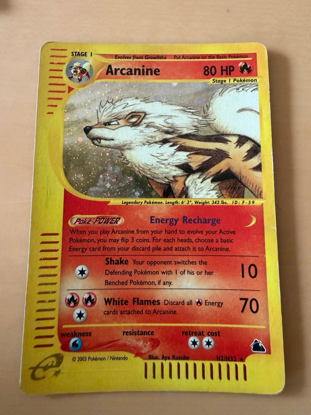 Arcanine Pokémon kaart Skyridge vintage, Ophalen of Verzenden, Gebruikt, Losse kaart, Foil