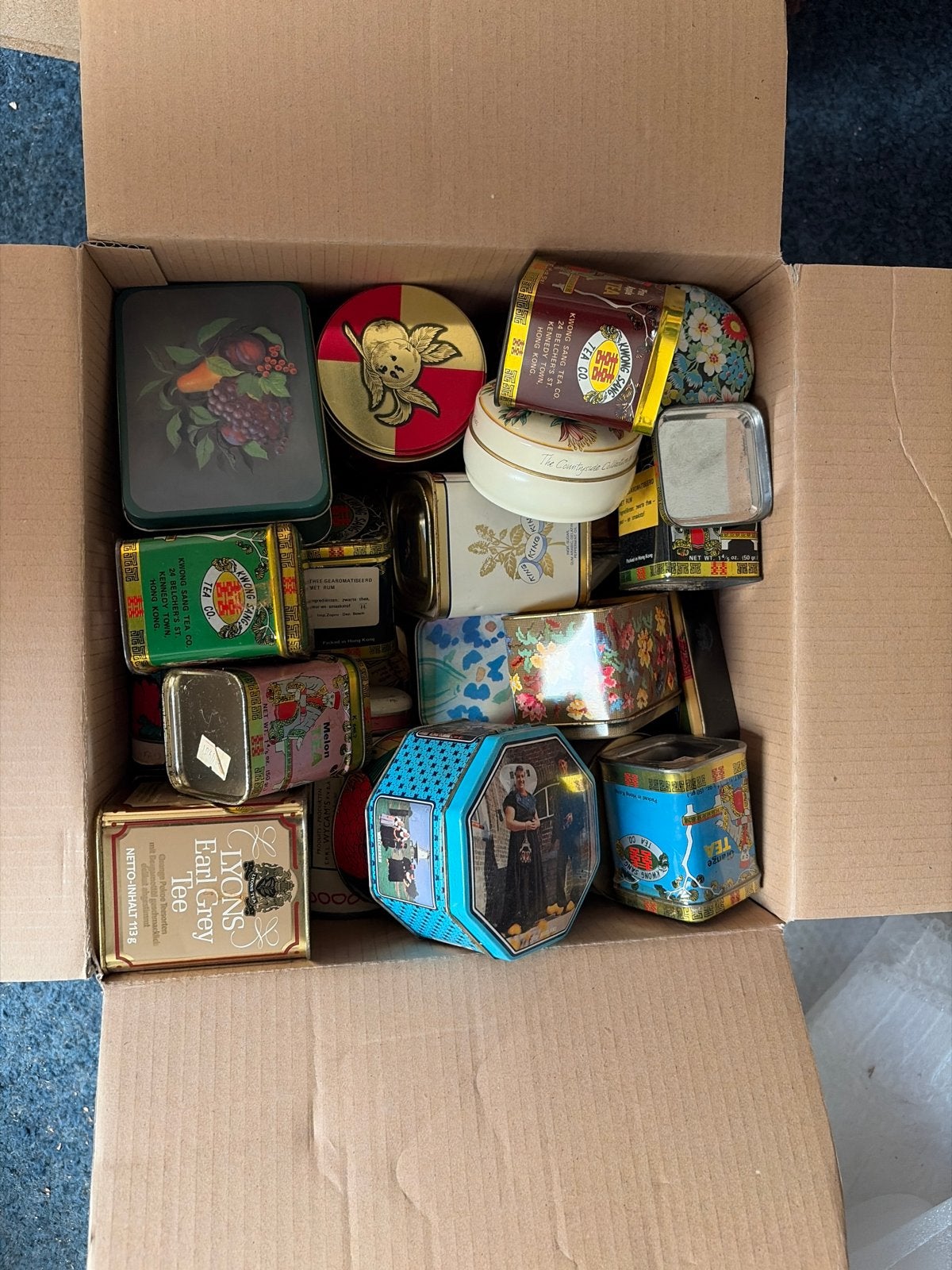 Vintage theeblikken en koekblikken - Grote collectie, Verzamelen, Blikken, Ophalen, Gebruikt, Thee, Overige merken