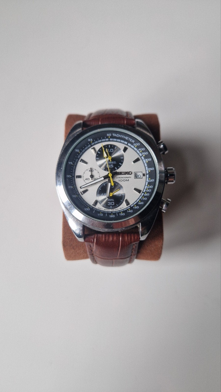 Seiko Chronograph 100M "Panda" Herenhorloge, Seiko, Leer, Staal, Polshorloge