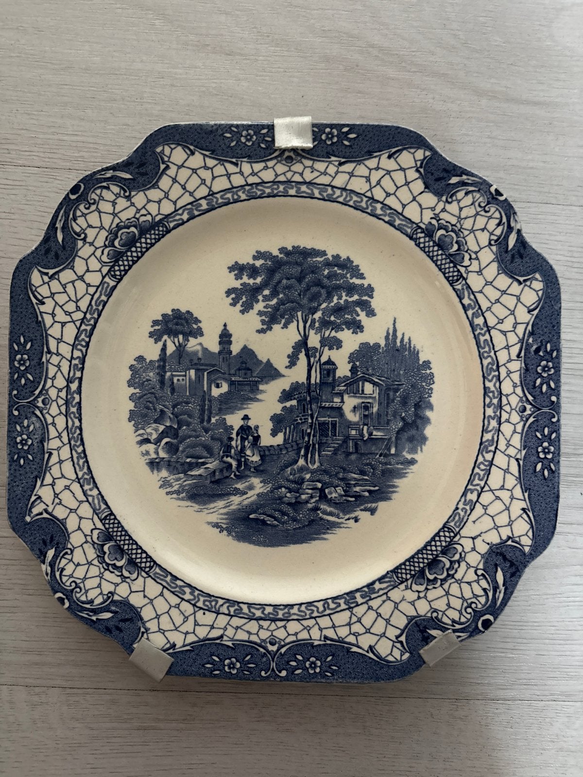 Antiek wandbord 'Landscape' van Adams, blauw-wit decor, Ophalen of Verzenden