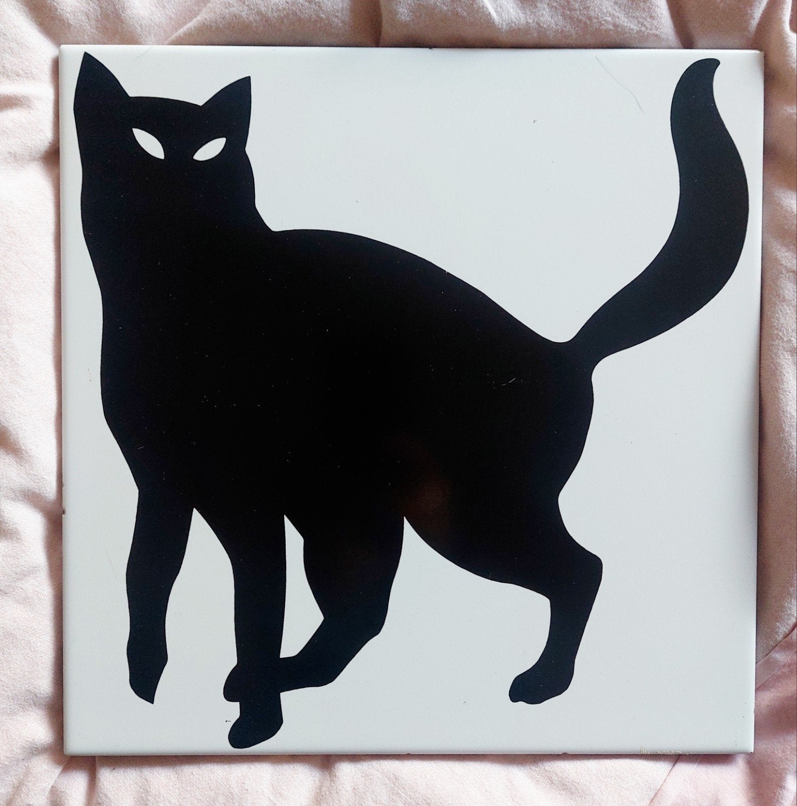 Tegel 30 x 30 zwarte kat onderzetter wandbord, Ophalen of Verzenden
