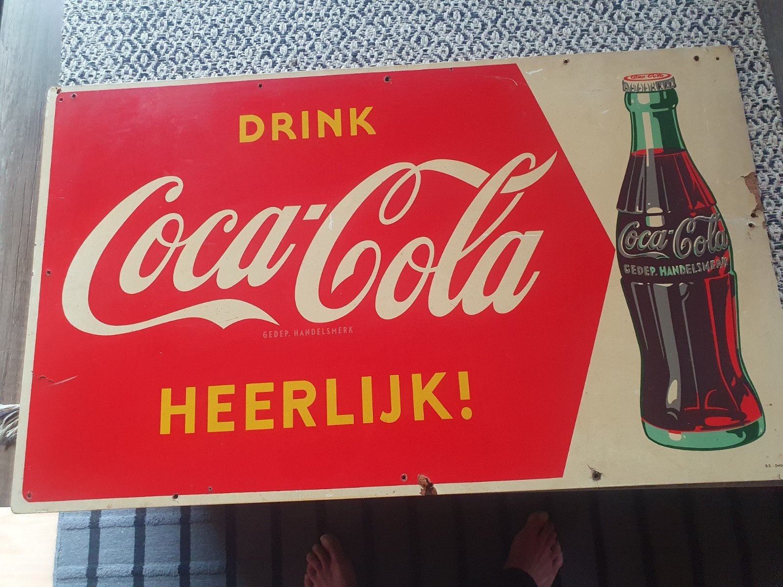 hardboard Coca Cola bord, Ophalen, Gebruikt, Reclamebord
