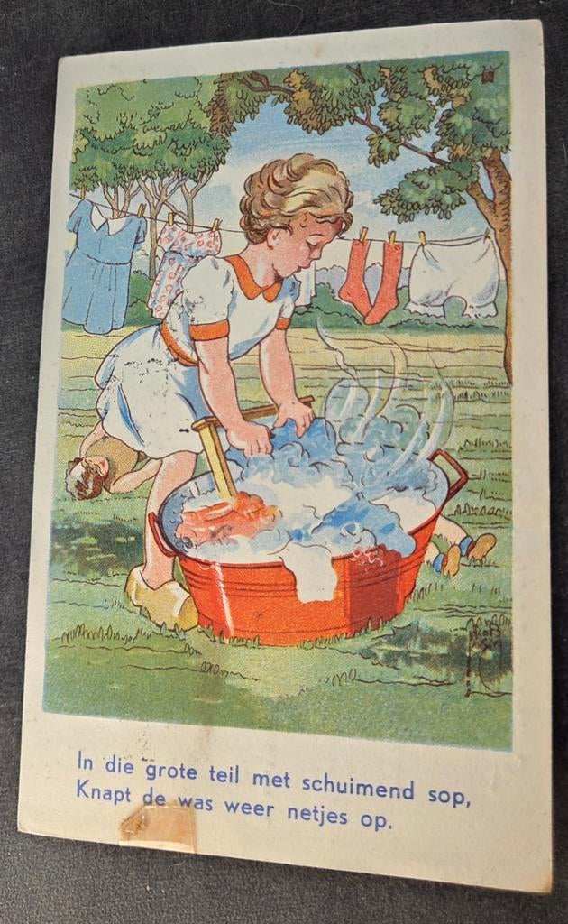 Meisje doet de poppen was - met versje, Verzenden, 1940 tot 1960, Gelopen, Kinderen