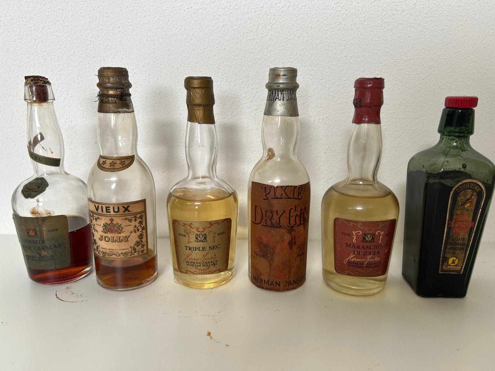 6x Zeer Oude Drankminiaturen Herman Jansen Schiedam, Antiek en Kunst, Ophalen of Verzenden