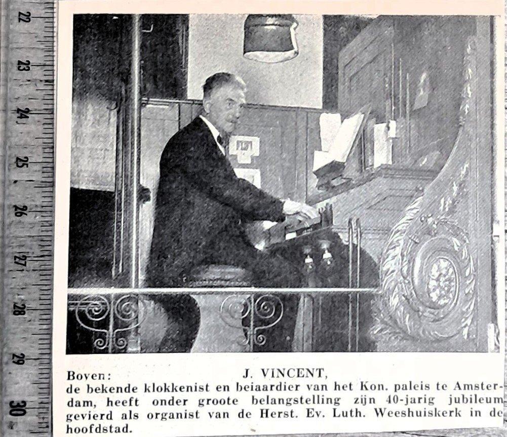 Amsterdam 1933, J. Vincent 40 jaar organist Weeshuiskerk, Verzenden, Voor 1940, Gebruikt, Overige onderwerpen