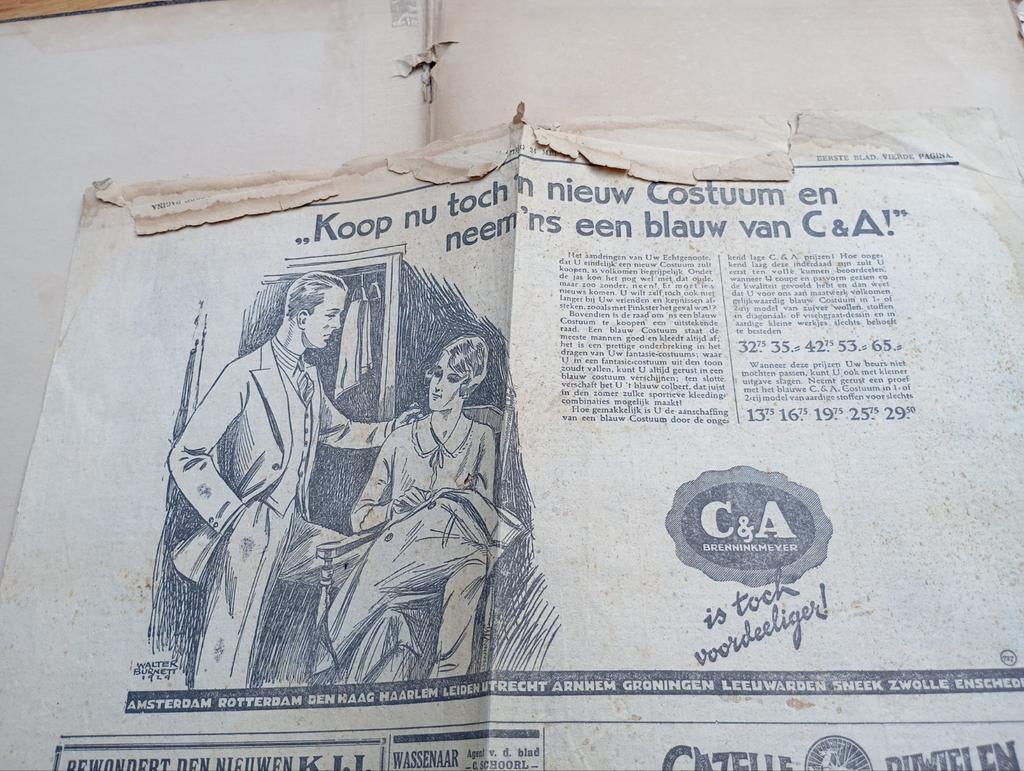 Vintage 24 mei 1929 C&A advertentie, Verzamelen, Ophalen of Verzenden, Gebruikt, Overige typen