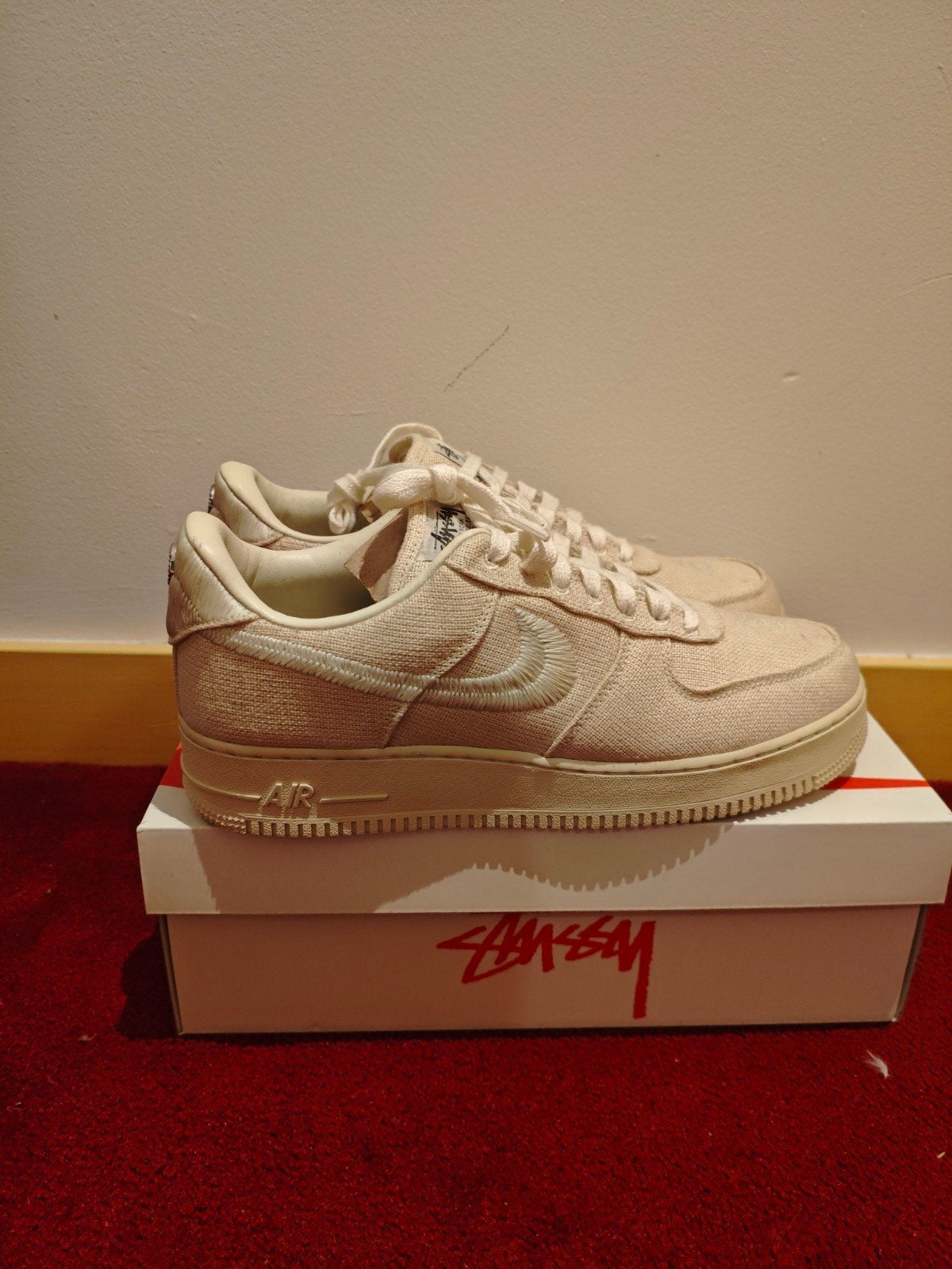 Nike x Stussy air force 1 beige fossil maat 45,5, Ophalen, Nieuw, Overige kleuren