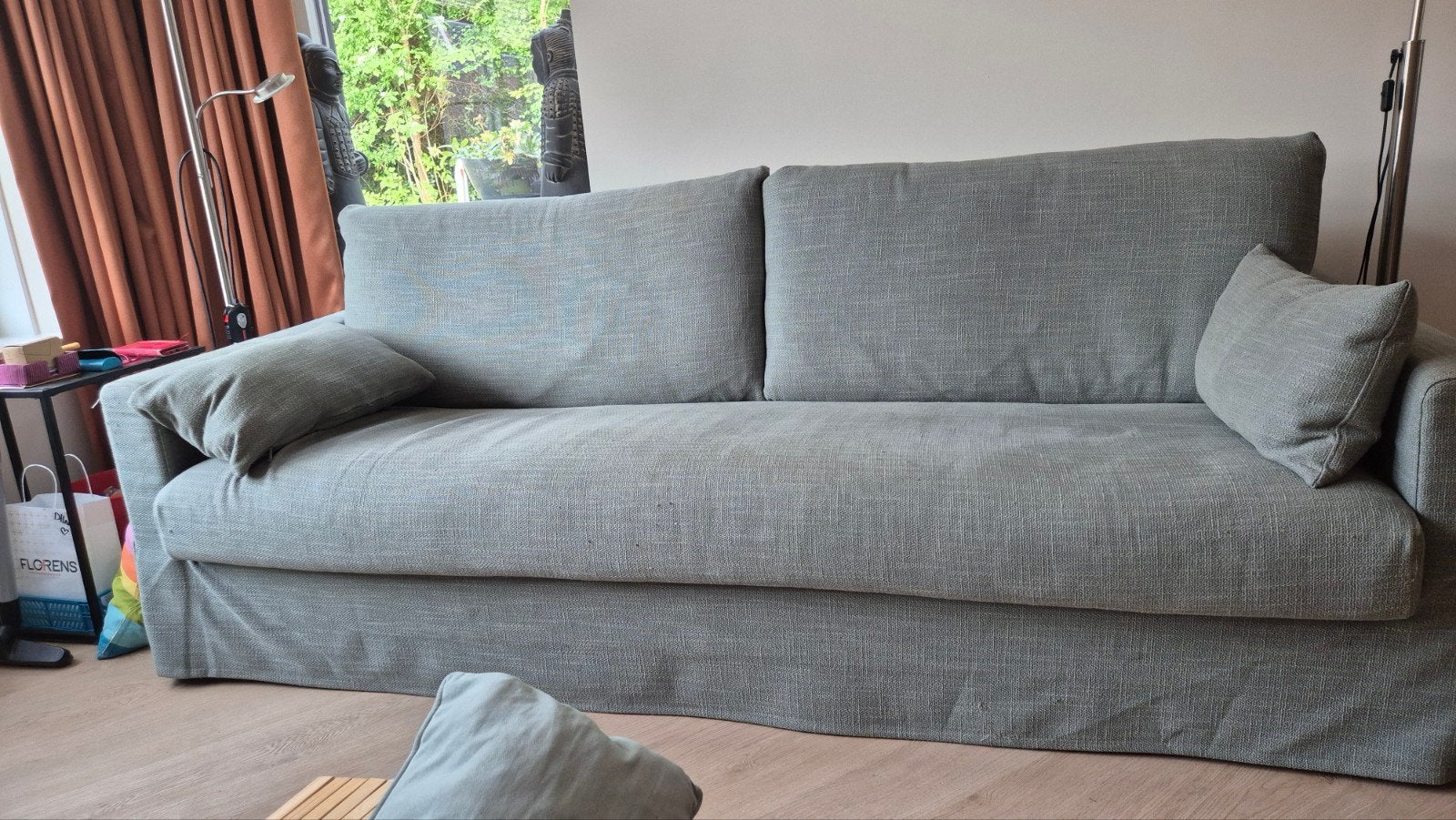 IKEA Hyltarp 3-zitsbank Hemmesta grijsgroen, Gebruikt, Driepersoons, 75 tot 100 cm, Ophalen of Verzenden
