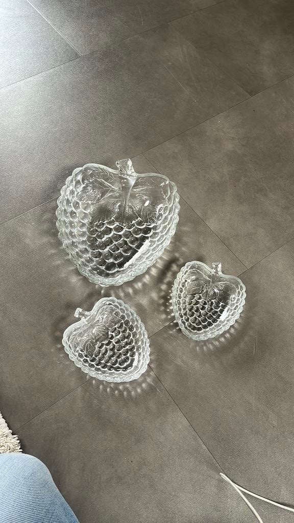 Vintage glazen fruit schaaltjes / bonbonnières – set van 3, Antiek en Kunst, Ophalen of Verzenden