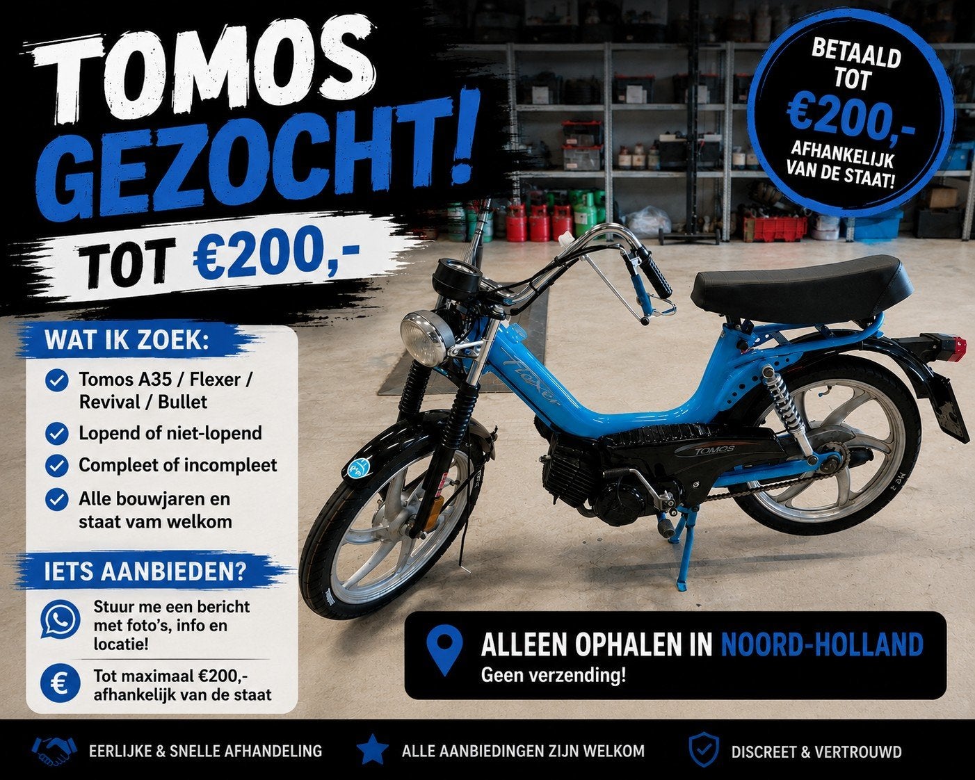 TOMOS GEZOCHT! tot €200 alleen ophalen in noord-holland, Fietsen en Brommers, Ophalen