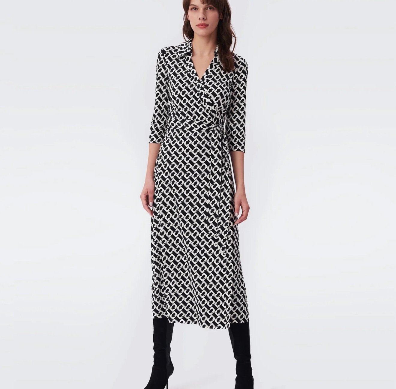 Diane Von Furstenberg - Black & White Chain Link Wrap Dress, Kleding | Dames, Maat 38/40 (M), Meerkleurig, Ophalen of Verzenden