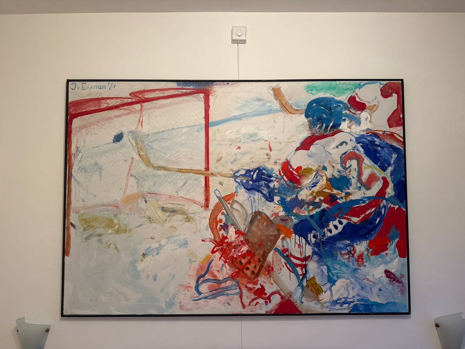Jan van Diemen - IJshockey - Handgesigneerd Schilderij, Antiek en Kunst, Kunst | Schilderijen | Klassiek, Ophalen, Doek, Expressionistisch