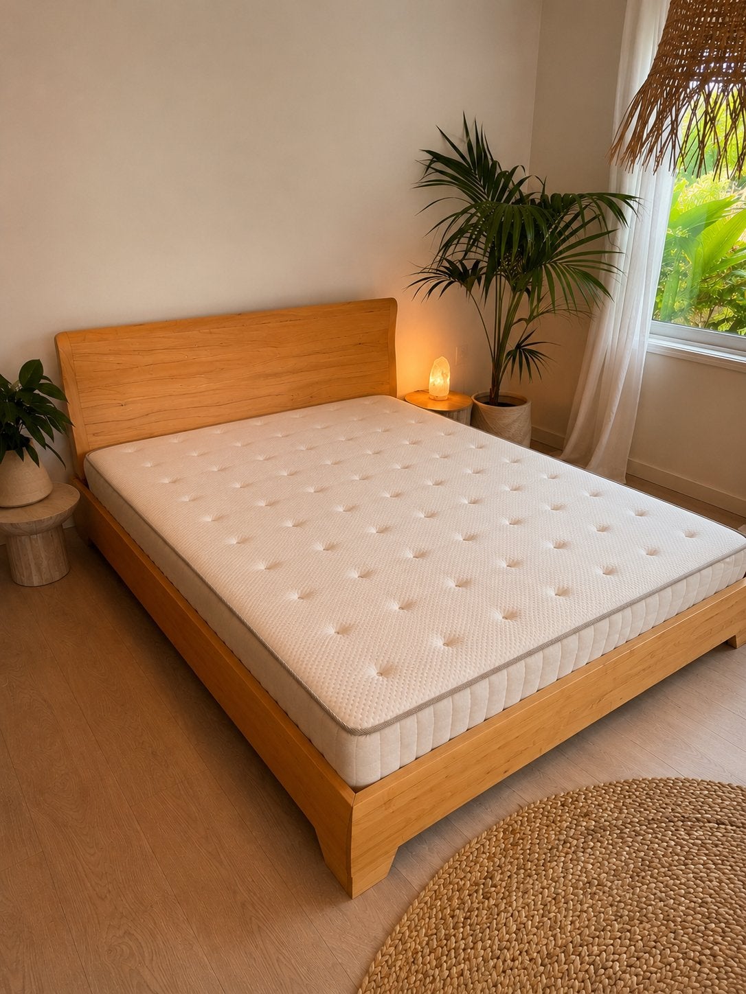 Dormiente Massief Houten Designbed 180x200 met Gebogen Hoofd, Bruin, Tweepersoons, Ophalen of Verzenden, Zo goed als nieuw